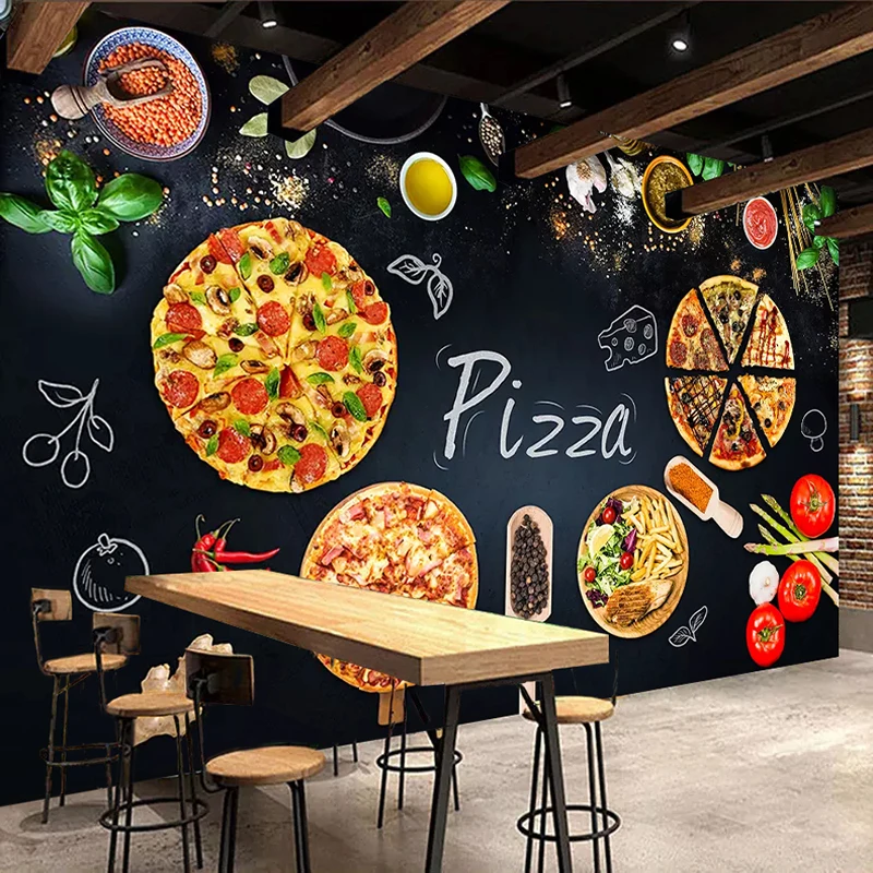 Papel tapiz Mural 3D personalizado, pintura de pared personalizada, tienda de Pizza, pizarra, foto, papel de pared, cafetería, restaurante, telón de fondo, decoración de pared