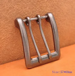 69*57MM  (INNER 40 MM) Heavy Antique Silver Double Tongue Pin Prong Men Belt Buckle Fits 40MM Belt Straps