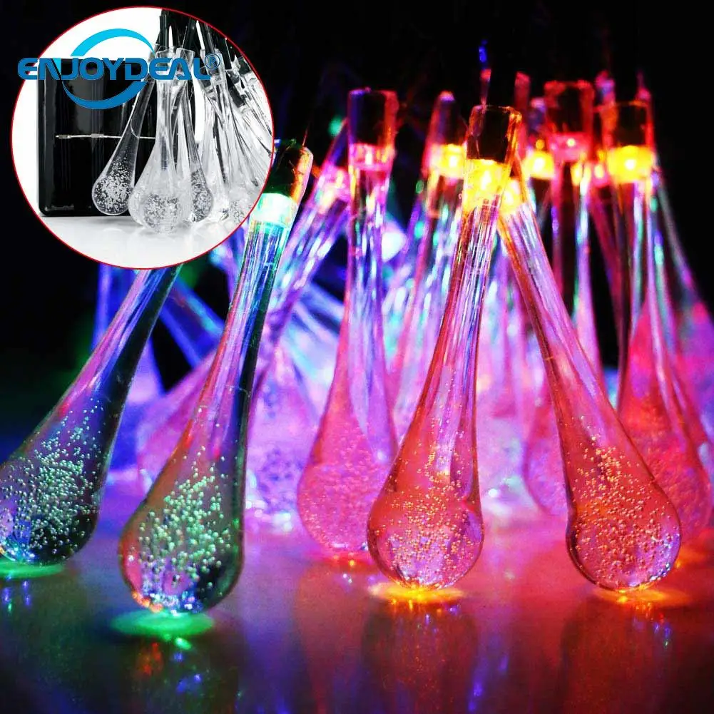 6.5m Solar powered Led String Light 30LED Crystal waterdrop Decoration lamp Fairy Lights Waterproof Xmas Wedding Garden party