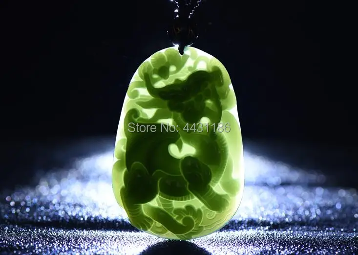 Natural Green Gray Jade Hand-Carving Chinese Ancient Lucky Mythical Animals Kylin Pendant Necklace Amulet+Gift Box+Certifica