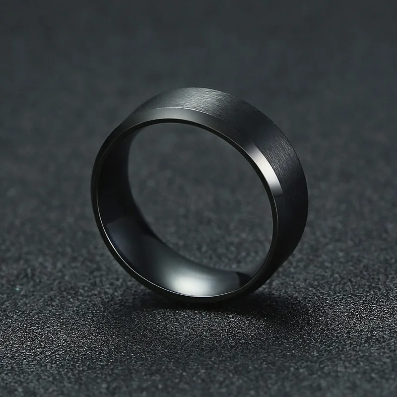 8mm Black Wedding Band Brushed Finish Circuit Board Pattern Laser Engraved Stainless Steel Ring for Men