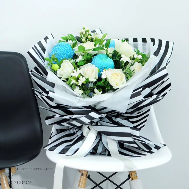 New Arrivals 10sheets Fashion Korean Stripe OPP Paper Flower Packing Bouquet Gift Wrapping DIY Waterproof Florist Materials