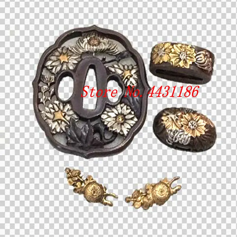 

Chrysanthemum Theme Copper Sword Fittings for Japanese Samurai Sword Katana Nice Metal Crafts Tsuba+Menuki+Fuchi+Kashira