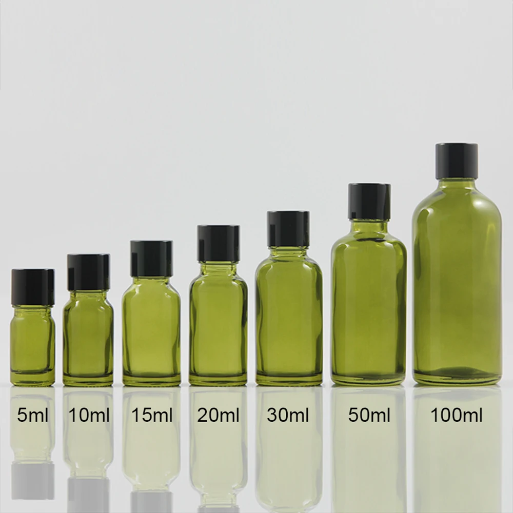 10ml bottle size sample containers for cosmetics, glass serum bottle 10ml with shiny black cap