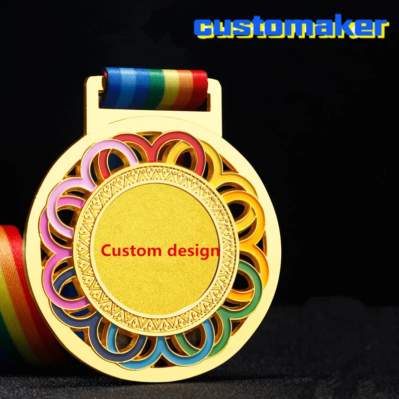 

10 Wholesale Metal Medal Medallion Custom Sport Competition Award Follow With Ribbon Can LogoCustomized Gift