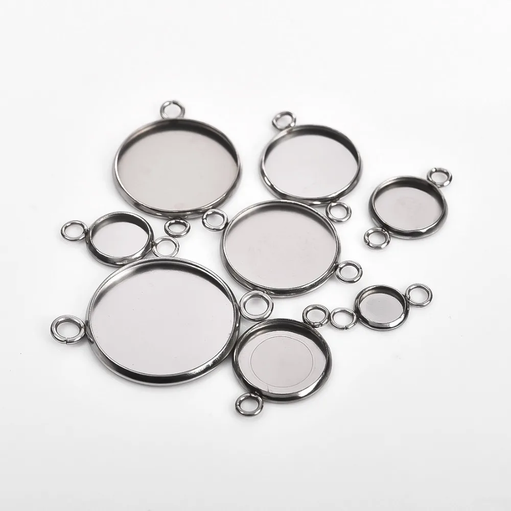 30Pcs/lot Stainless Steel Connector Setting Round Double Loop Cabochon Base Cameo Bezel 6mm 8mm 10mm 12mm 14mm 16mm 18mm 20mm