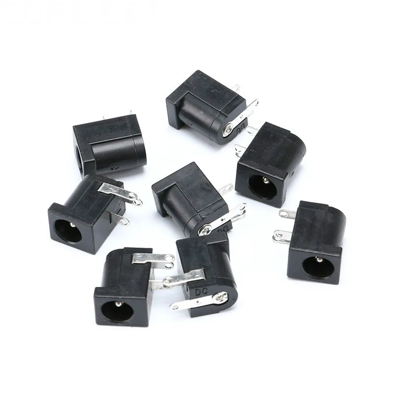 10Pcs PCB Mount 5.5 x 2.1 mm Female DC Power Jack Plug Socket Connector Black 2.1 socket Round the needle