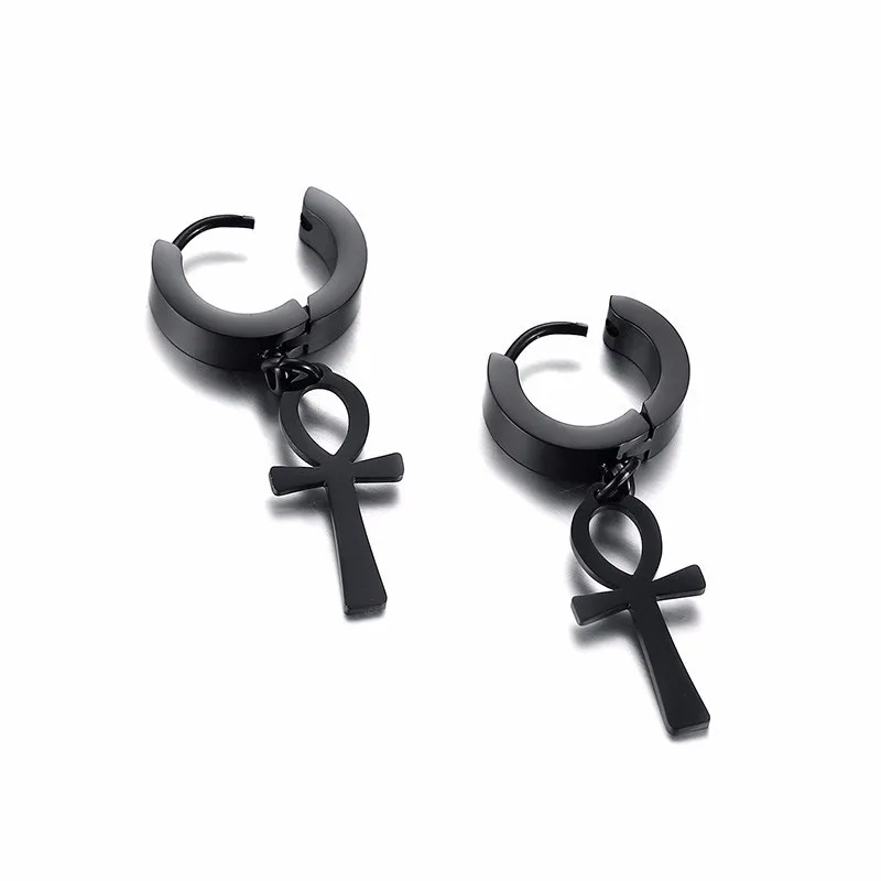 ANKH HUGGIE EARRINGS STAINLESS STEEL EGYPTIAN CROSS DROP EARING FOR MEN WOMEN EGYPT JEWELRY