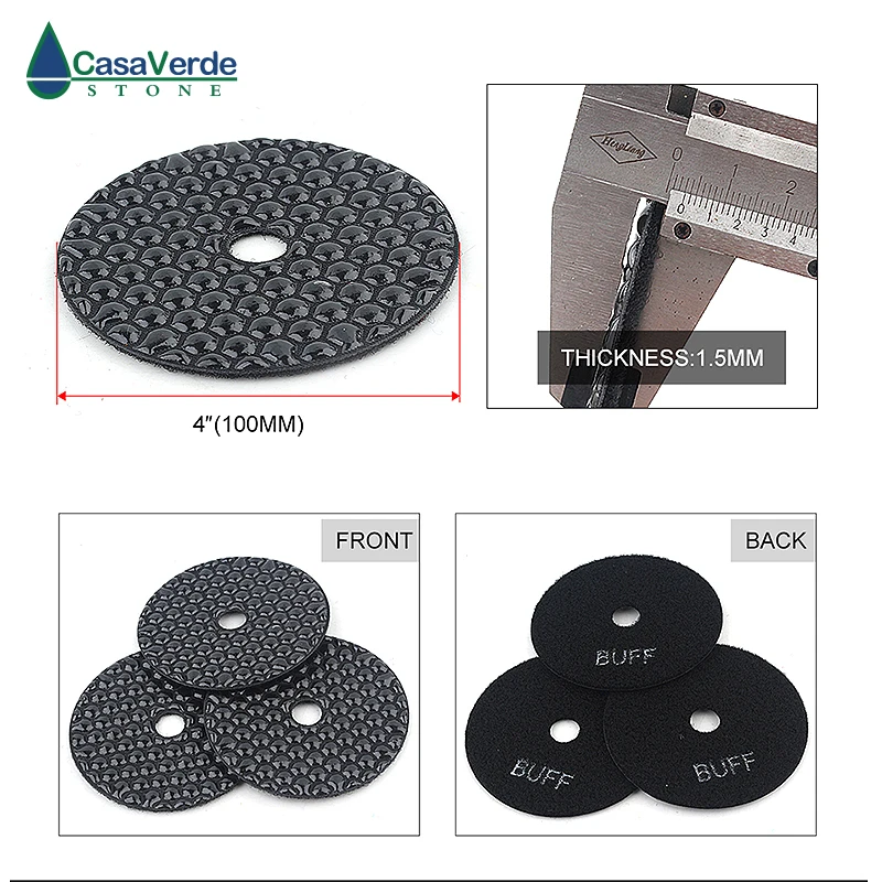 4 inch 100mm Black Buff Polishing Pads Resin Bond For Granite Marble Ceramic Stone Polishing Premium Quality