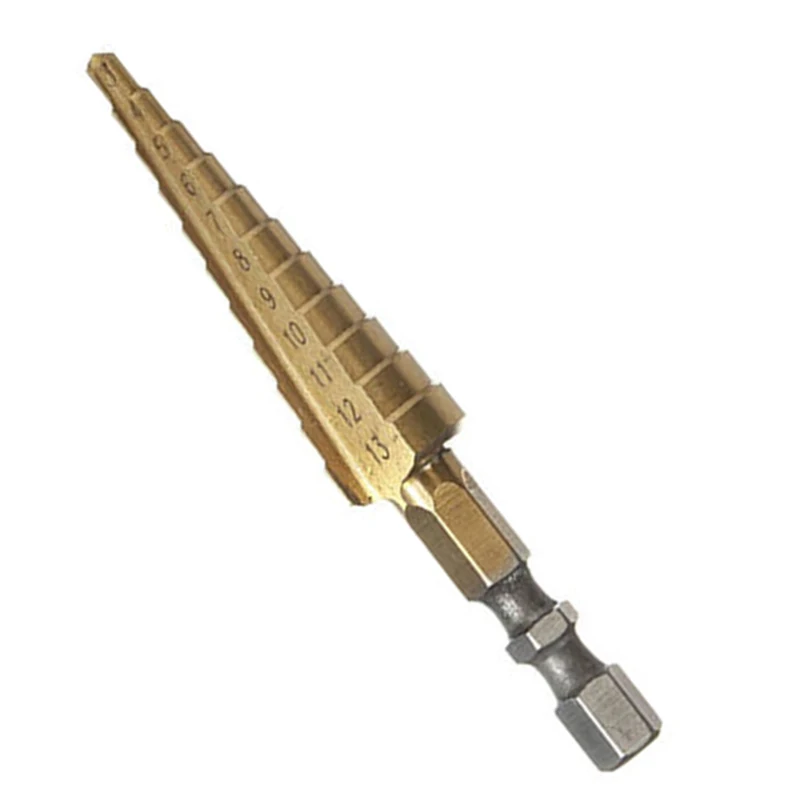 1pc x 1/4 polegadas hex haste passo cone broca ferramenta revestida titânio 3-13mm