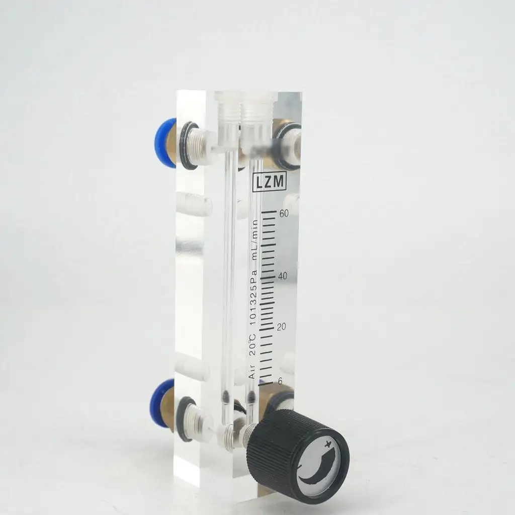 6-60mL/min LZM-6T Acrylic Panel Type Air Nitrogen Flowmeter Rotameter With Control Valve Push Fit 8mm OD Tube