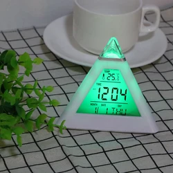 Triangle Pyramid Perpetual Calendar Thermometer Digital Alarm Clock Home Decoration Colorful Backlight Change Clock