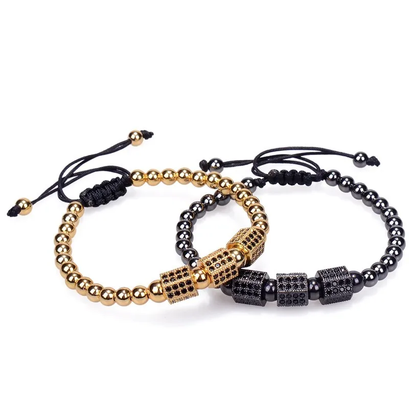 Fashionable Design Men Luxury Bracelet Hexagon Beads Micro Pave Black CZ Beads Cube Dice Macrame Braided Charm Bracelets