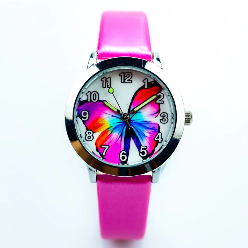 Reloj de cuero de gelatina con esfera de insectos y mariposas de colores para niños y niñas, manecillas luminosas para niños, estudiantes, animales, regalo de Navidad