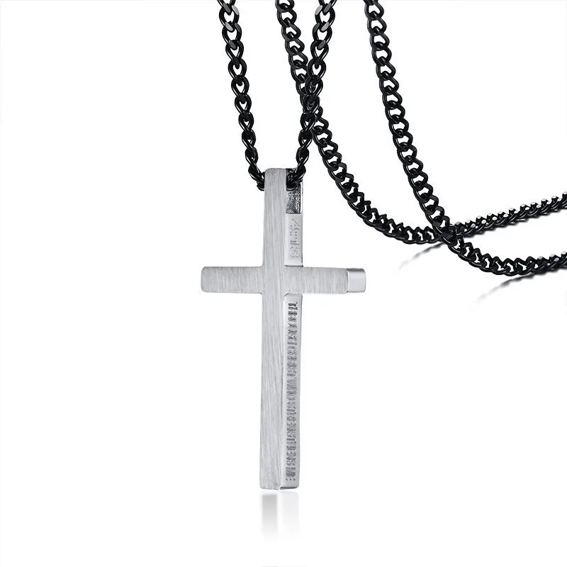 Men\'s Stainless Steel Cross Collar Pendant Religious Inspirational Quotes I Can Do All Things Men Choker Necklace