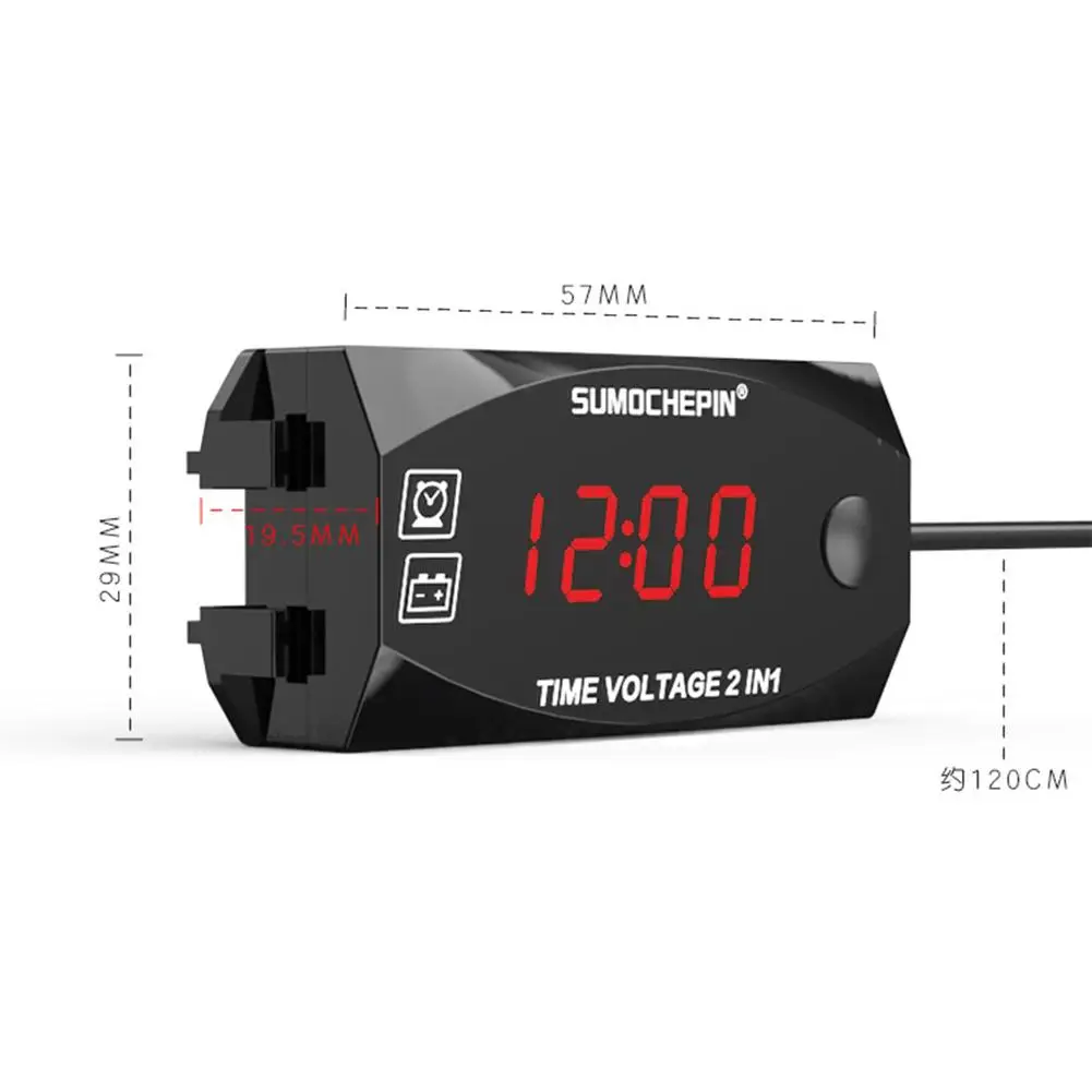 6V-30V 2-in-1 Voltmeter For Motorcycle Electric Vehicle Time Clock Multi-function With Digital Display