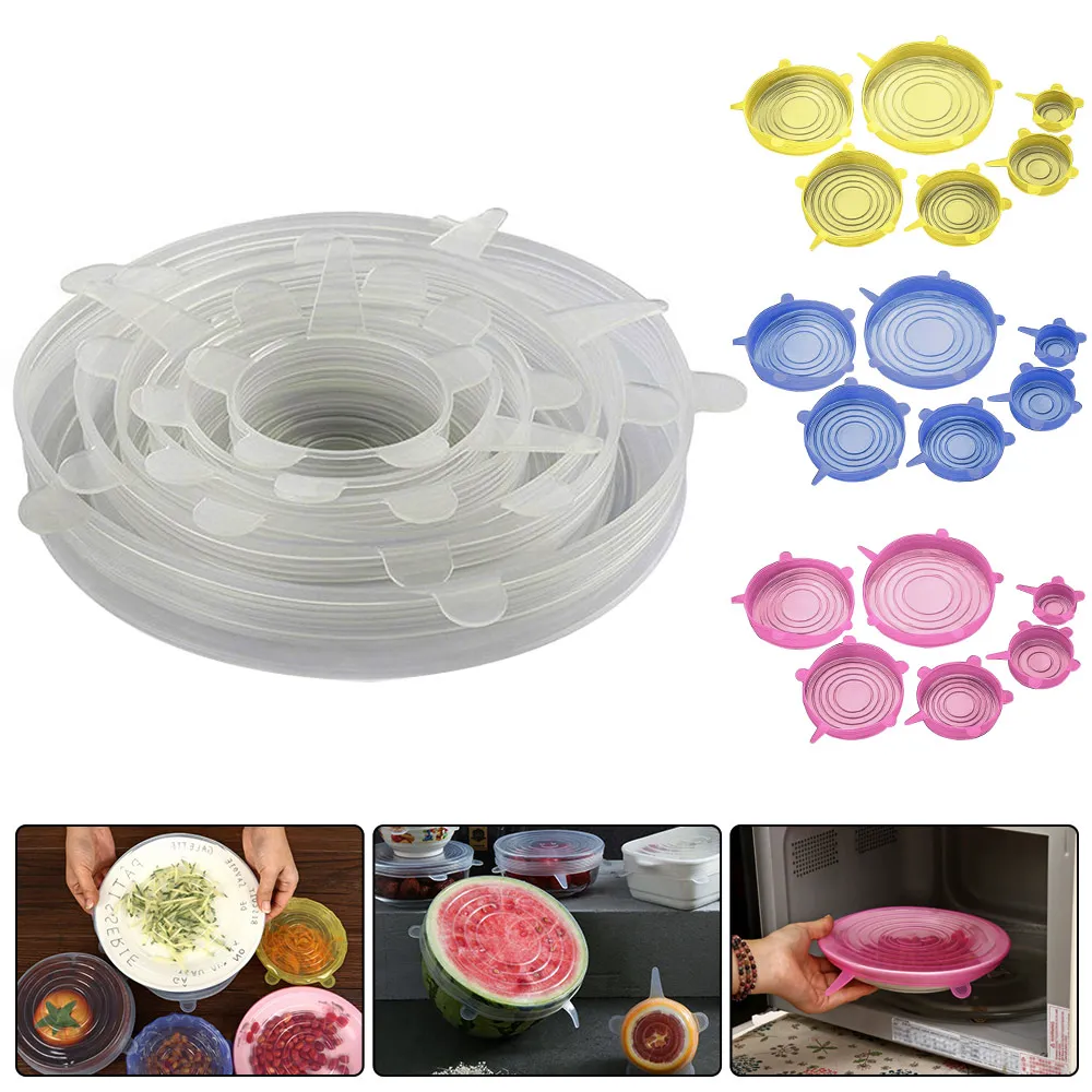 6pcs Silicone Lids Cooking Pot Universal White Suction Lid-bowl Stretch Lids Small Large Pan Cooking Parts Spill Stopper Cover