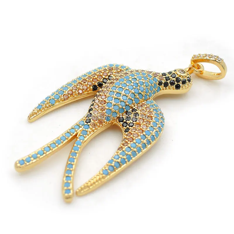 46*22*5mm Micro Pave Kallaite&Black&Yellow CZ Swallow Charm Fit For Women As Necklace Accessory