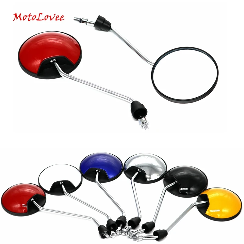 Motolovee Universal Clockwise 8mm Round Motorcycle Rearview Mirrors 360 Degree Convex Moped Scooter Motorbike Side Mirror