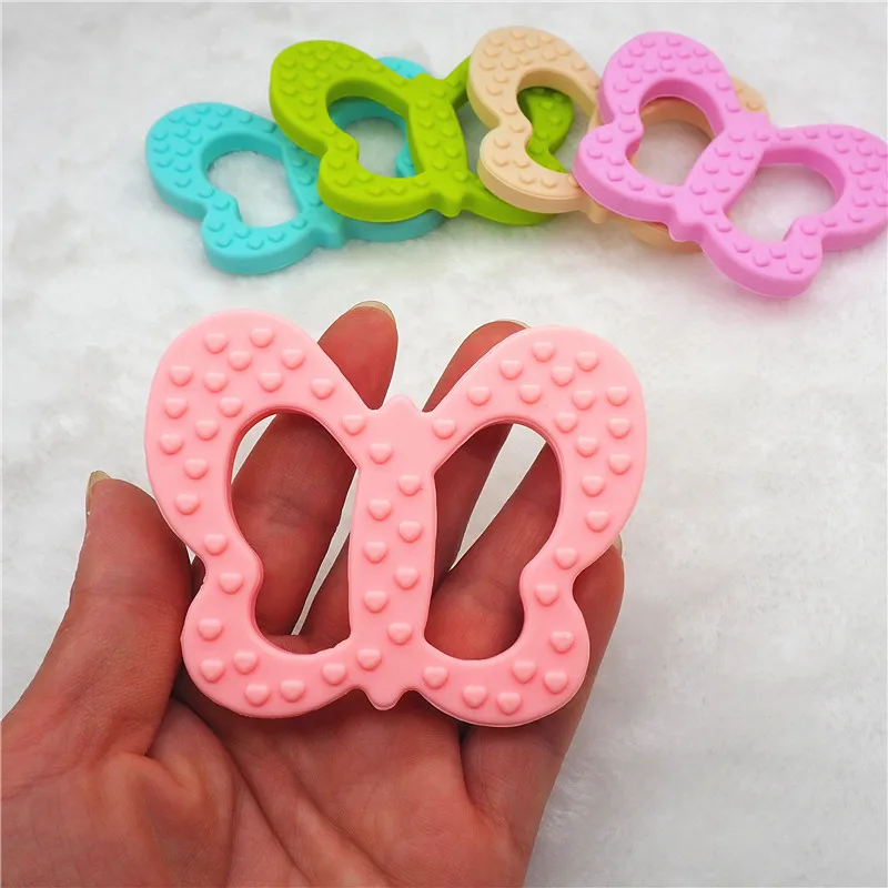 Chenkai 2PCS Cute Silicone Butterfly Teether DIY Baby Animal Pendant Pacifier Dummy Sensory Jewelry Making Charms BPA Free Toy