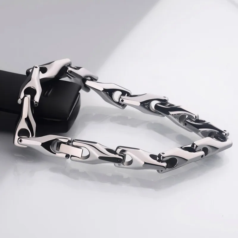 New Vintage Silver Tones Men\'s Solid Heavy Wheat Tungsten Carbide Chain Bracelets High Polished Never Fade Scratch Proof 21cm