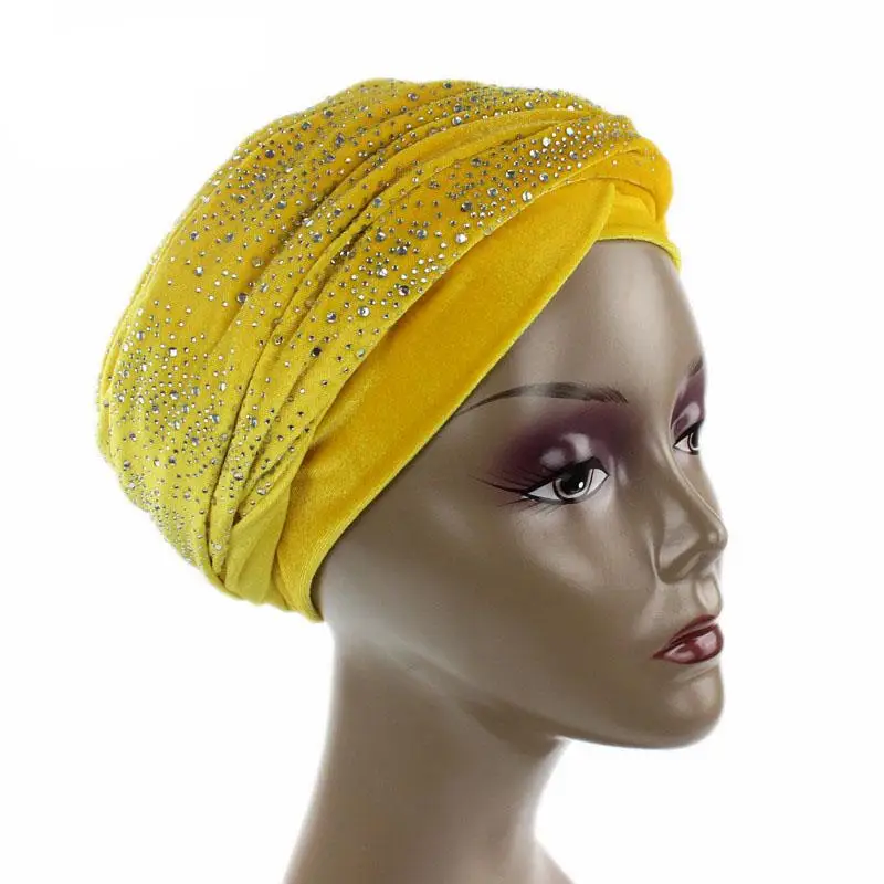 

New Glitter Velvet Hijab Turban Cap Muslim Long Tail Wrap Cap Hat Islamic Under Scarf Bonnet Ladies African Wrap Head Scarves