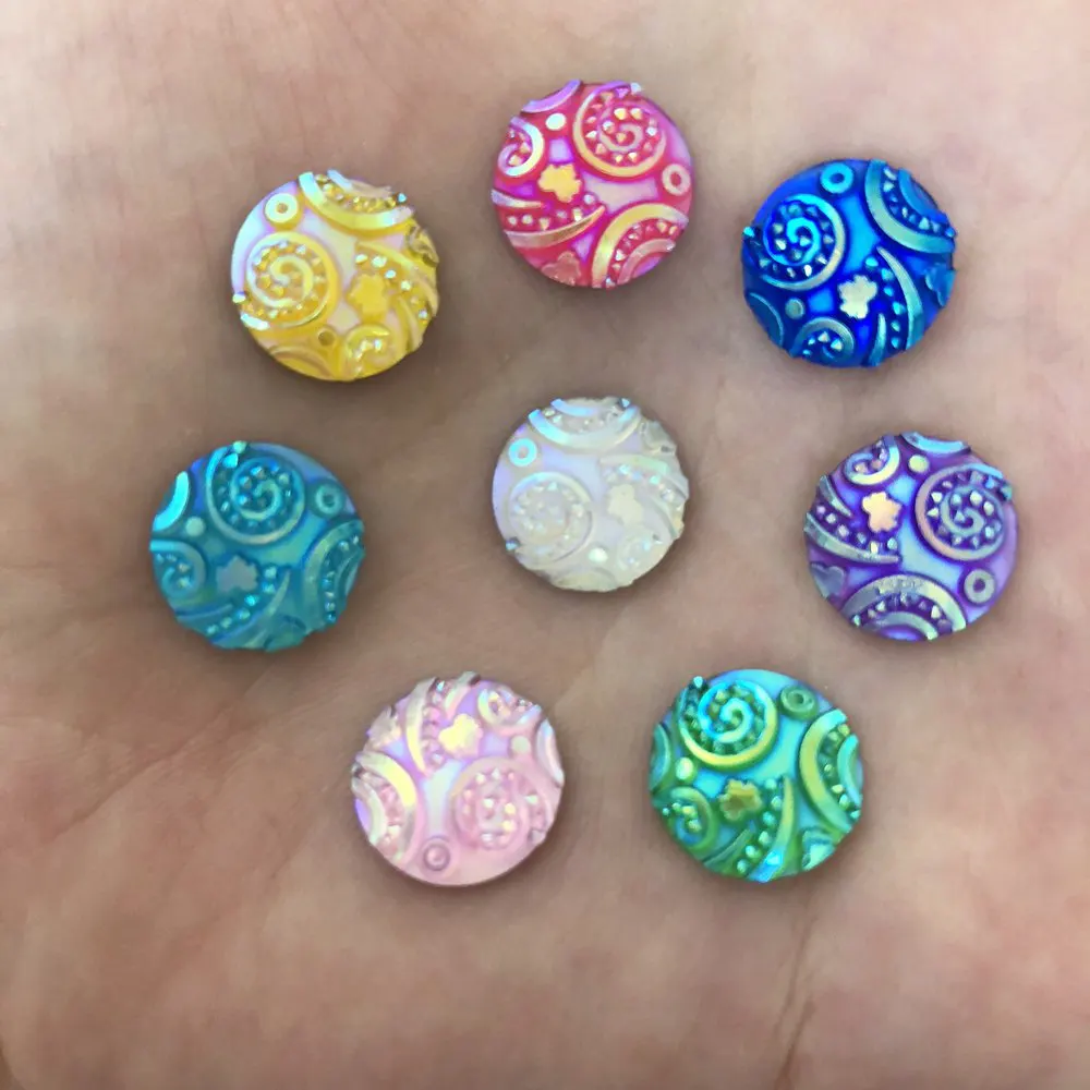 40pcs AB Resin 12mm Round Fun Combination Flatback Rhinestone Wedding Button DIY R62