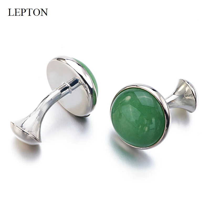 Lepton Opal Cufflinks for Mens Gold Color Low-key Luxury Round Green Aventurine Stone Cuff links Business Wedding Cufflink