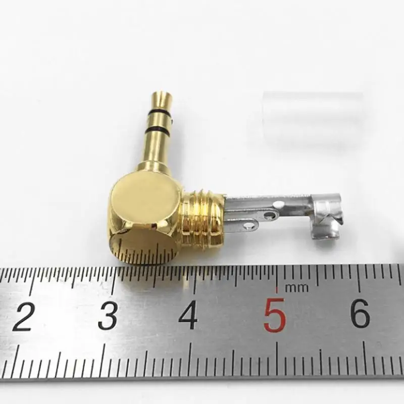 Adaptador de auriculares estéreo, convertidor de conector de soldadura, 3,5mm, 90 grados, ángulo recto, enchufe macho, chapado en oro