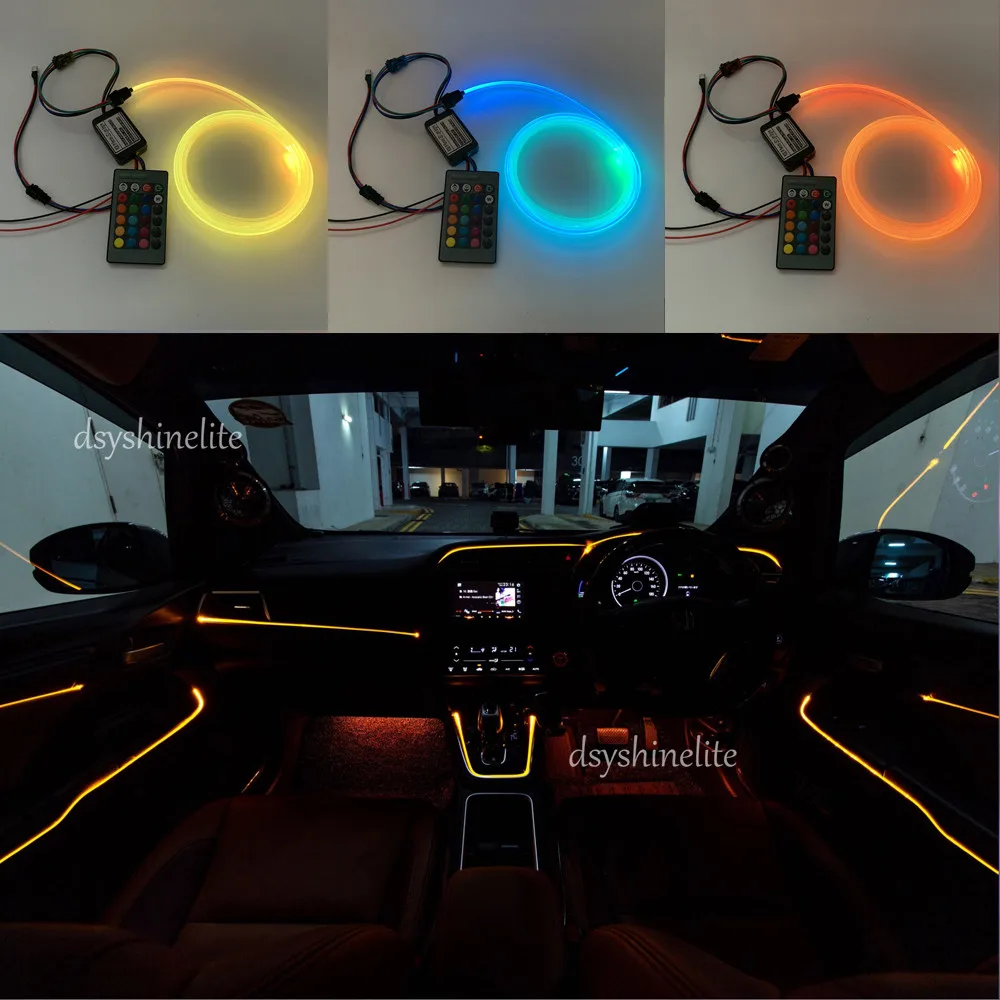 Iluminadores de luz RGB para coche, fuente de luz de 12V CC, 1 Juego, motor de luz de fibra brillante lateral, 1,5-6mm, Cable de fibra, soporte de