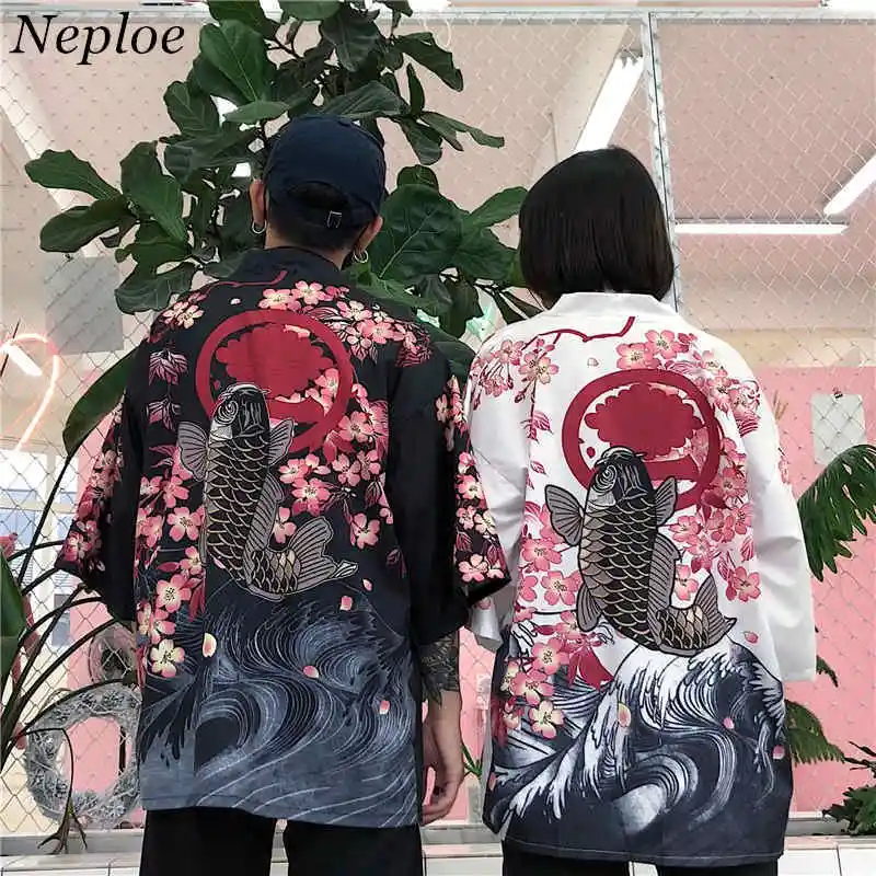 Neploe Women Harajuku Cardigan Japanese Kimono Summer Digital Printed Loose Shirt Tops Casual Woman Man Kimonos Coat 36192