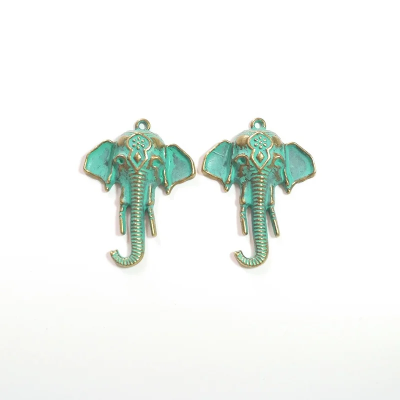 2pcs 45*33MM Retro Patina Plated Zinc Alloy Green Elephant Charms Pendants For DIY Jewelry Accessories