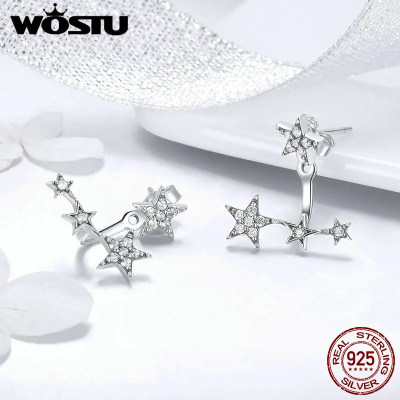 Wostu clássico autêntico 925 prata esterlina brinco com estrelas de prata encantador céu noturno para presente feminino dxe448