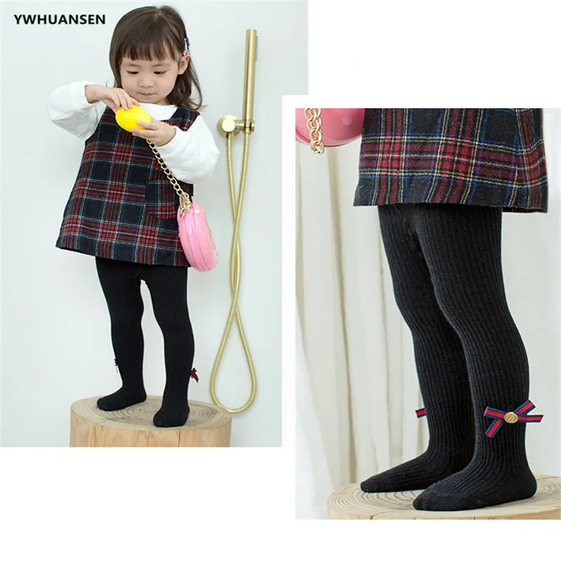 0-8 Yrs Children Cotton Baby Girls Pantyhose  Spring Autumn Winter Bowknot TightsKids Infant Knitted Collant Tights