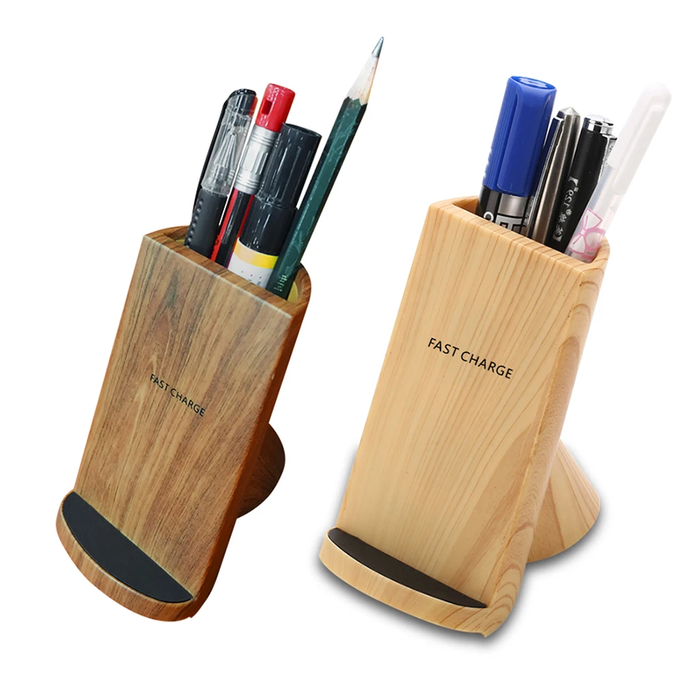 جديد عالمي نسيج خشبي قلم رصاص زهرية حامل قلم شحن سريع لاسلكي تشى شاحن حامل قفص الاتهام آيفون سامسونج هواوي