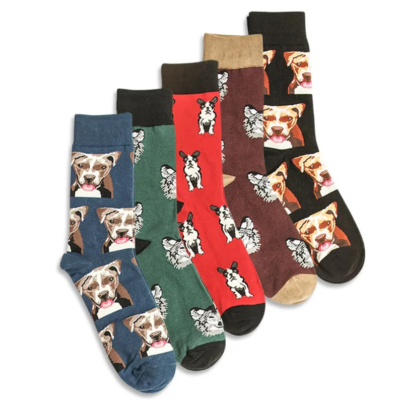 

Men Socks Cartoon Animal Printed Pets Dog Cotton Street Happy Funny Casual Cotton Skate Harajuku Hip Hop Male Fashion Dress Sock