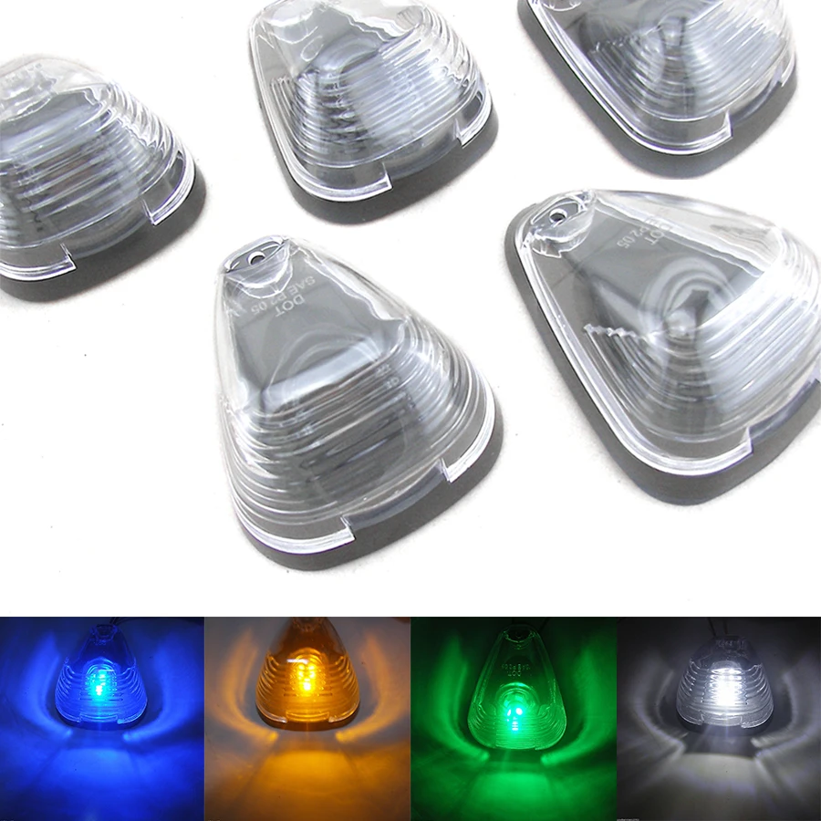 5 X LED Clear Lens Car Top Roof Side Marker Indicator Lamps Waterproof Blue White Green Amber For SUV Pickup