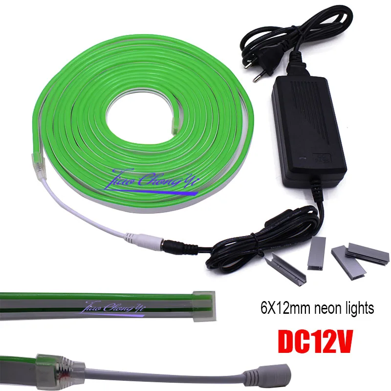 6 X 12mm DC12V SMD 2835 Flexible led strip neon ribbon lights silicone tube IP68 Red Green Blue white and led 12V power adapter