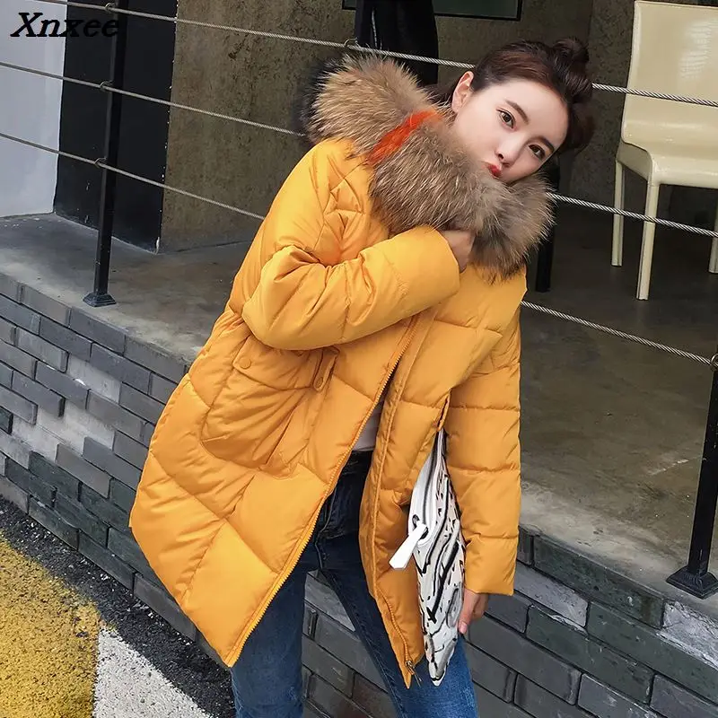 2018 New yellow Winter Jacket Women Parka Fake Fur Collar Down Wadded Female outerwear Cotton-Padded Jackets Women Winter Coat