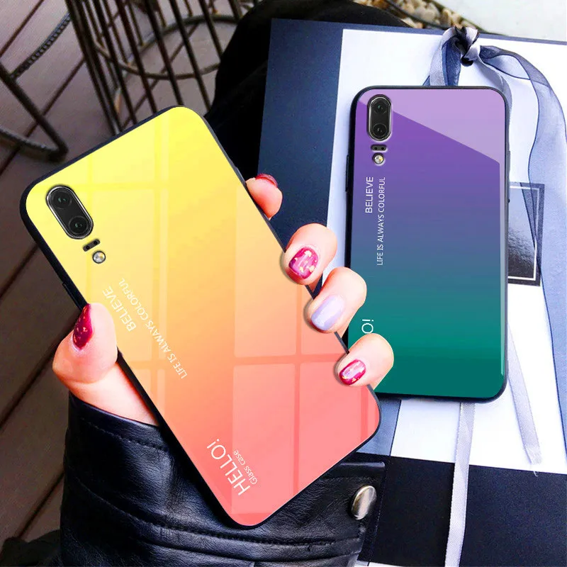 

For Huawei P20 Pro CLT L09 L29 Case Gradient Aurora Tempered Glass Colored Back Cover Case for Huawei P20 Pro P20Pro CLT L29 L09