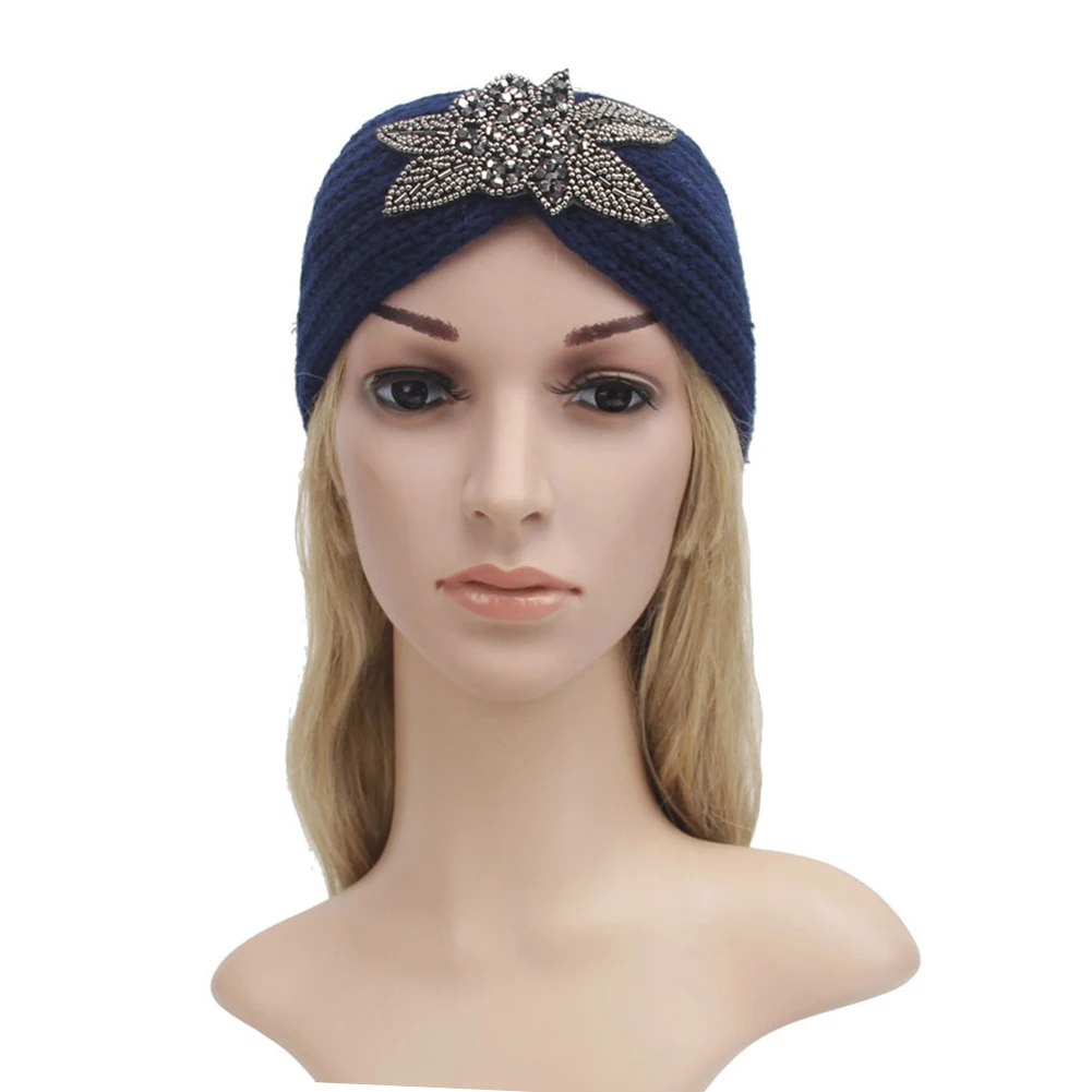 Fashion Knitted Women Bohemia Diamond Headband Girl Turban Hair Band Rhinestone HeadBand Winter Warmer Headwarp Headwear