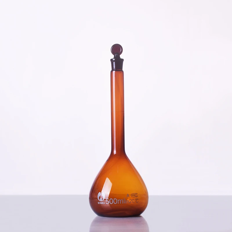 

BOMEX Volumetric flask with stopper 500mL, Amber Volumetric flask, Measuring bottle, Brown