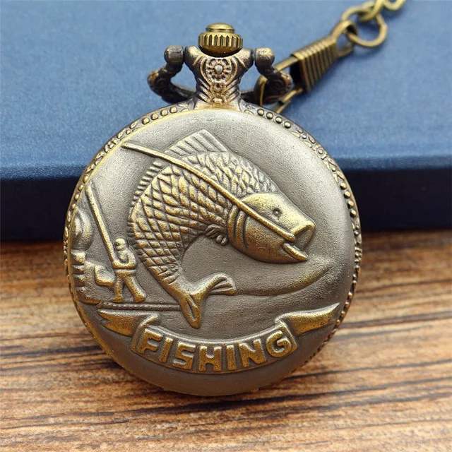 

New arrived Bronze Fishing Angling Quartz Antique Pocket Watch for Men and Women Necklace Fob Chain Gifts Analog Gifts clock2019