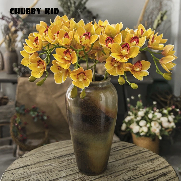 

3D Real touch 10 heads artificial Faber Cymbidium wholesale large felt orchids flowers wedding decorative orchids 10pcs