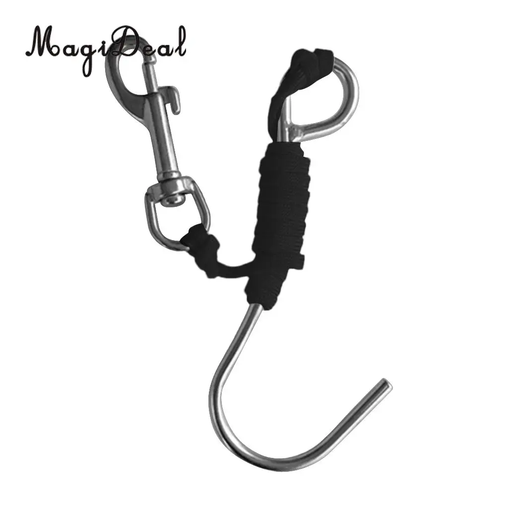 MagiDeal Scuba Diving Reef Drift Hook with 47' Line & Stainless Steel Clip for Snorkeling Freediving Swimming Caving Accessory