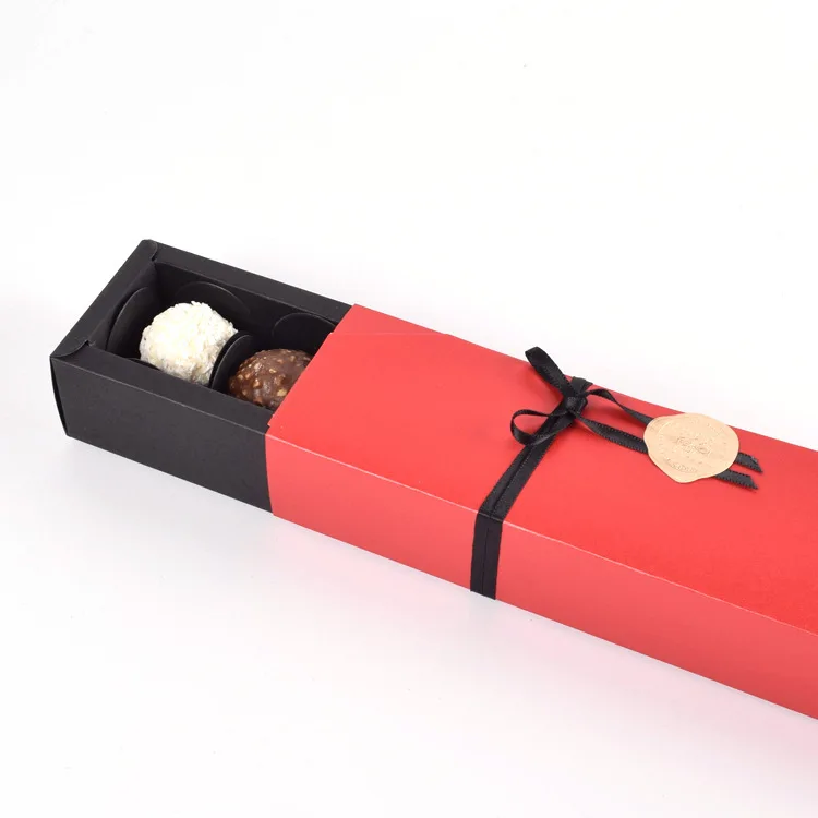 5 PCS Present Gift Box Chocolate Jewelry Wedding Favor Paper Gift Box Candy Red Black Box Packaging Ribbon Sticker Cardboard