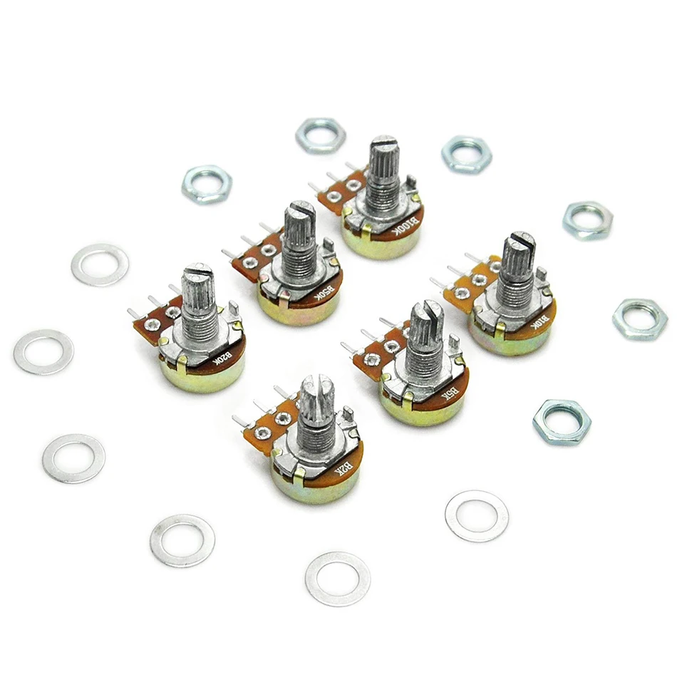 5 PCS  B1K B2K B5K B10K B20K B50K B100K B500K 3Pin 15mm Shaft Amplifier Dual Stereo Potentiometer 1K 2K 5K 10K 50K 100K 500K