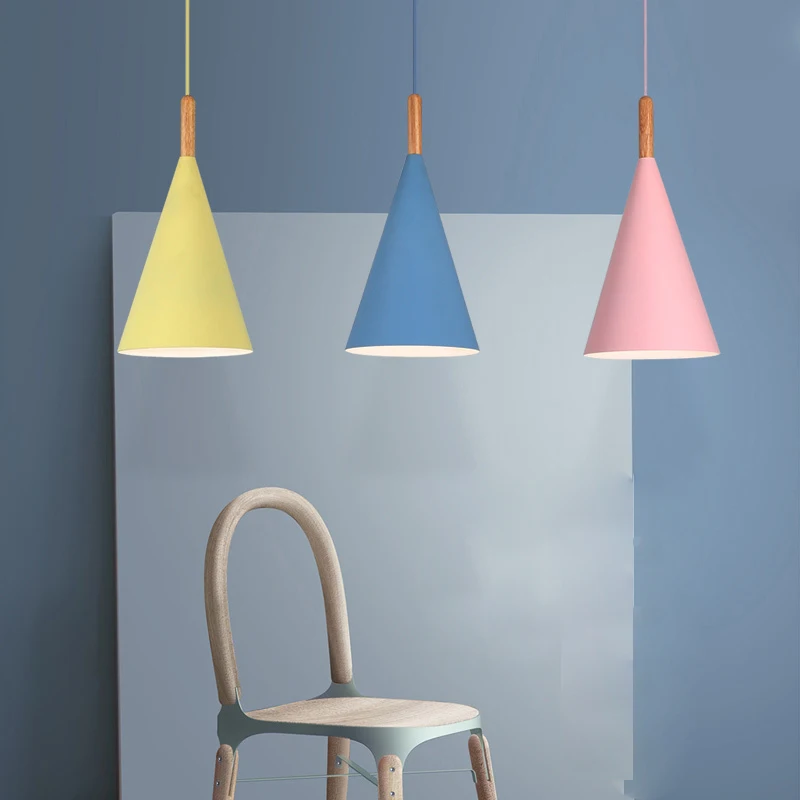 Nordic Pendant Lamps Bar Restaurant Home Decor Colorful Lamp Modern Wood Pendant Lights E27 Hanging Lamp For Dining Room