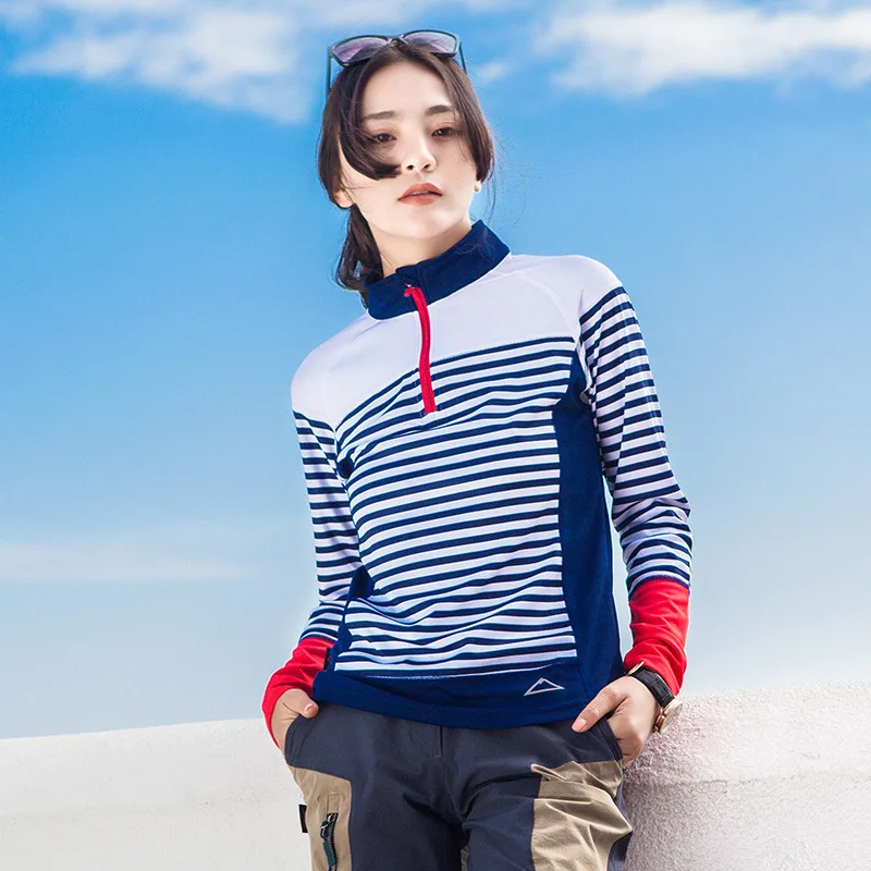 Long Sleeve Striped Shirt Men Women Quick Drying Travel Tops Outdoor Sports Trekking Hiking Couple Navy Spring Fitness Yoga Run