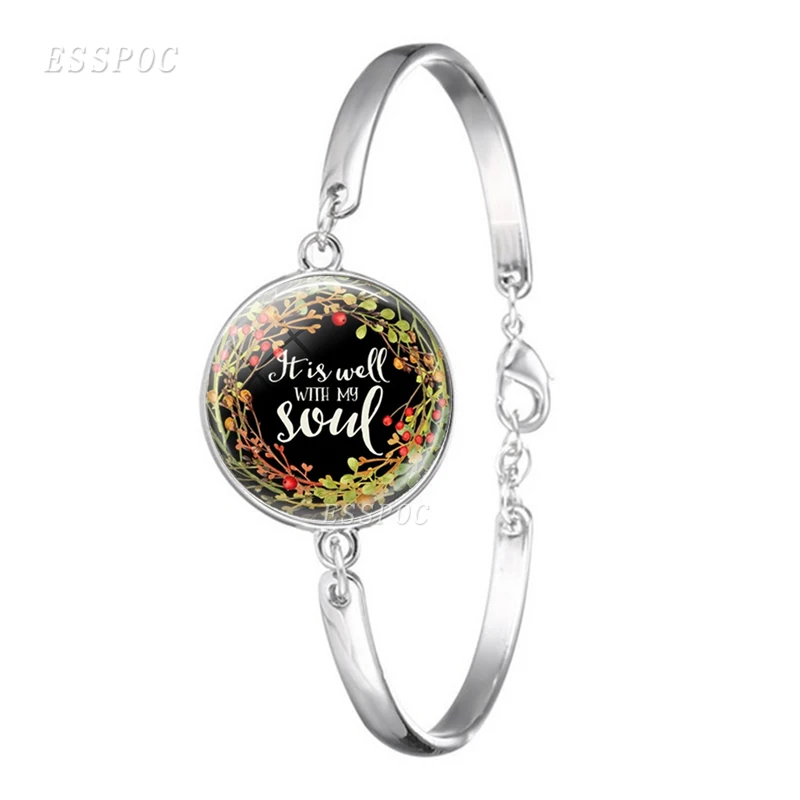 Serenity Prayer Quote Fashion Wrist Bracelet Glass Dome Cabochon Jewelry Round Bangle Bracelets Accessories Women Gift